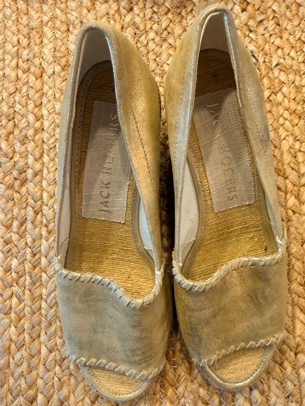 New Jack Rogers Palmer Women's Metallic Gold Espadrille Wedges Size 6